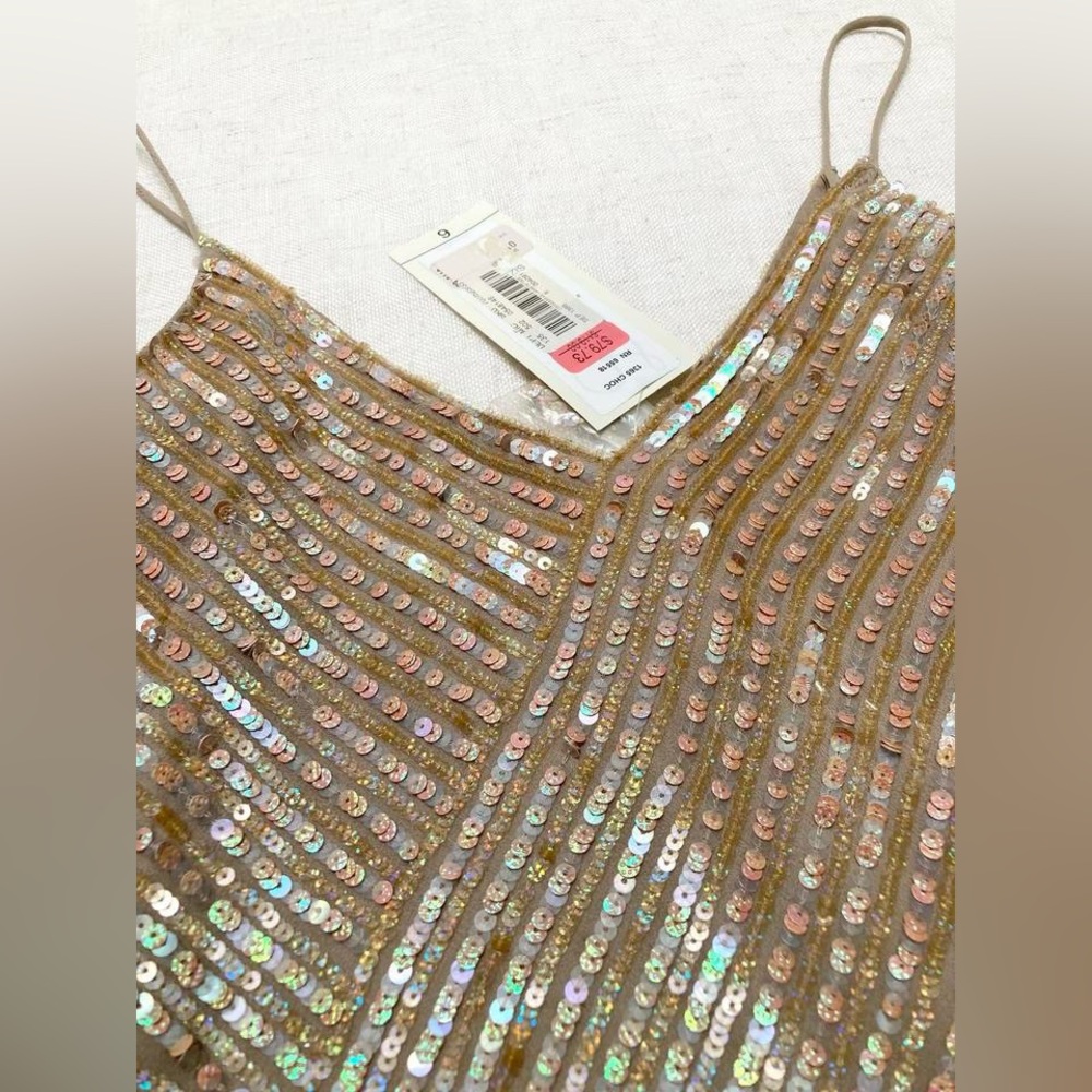 Vintage sequined pure silk going out party dressy cami tank deadstock - Picture 6 of 14
